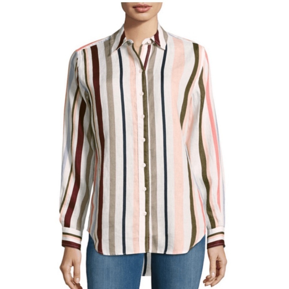 Lord & Taylor White and Black Long Sleeve Button Down Shirt